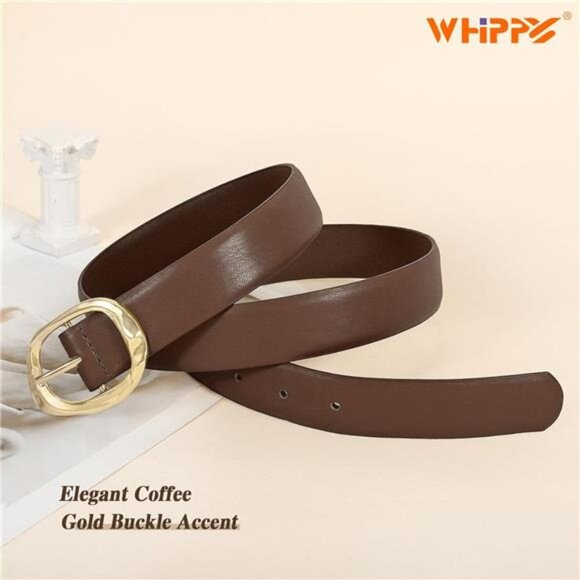 Leather Belt for Women Casual Waist Belt with Gold Buckle Fashion Ladies Belt